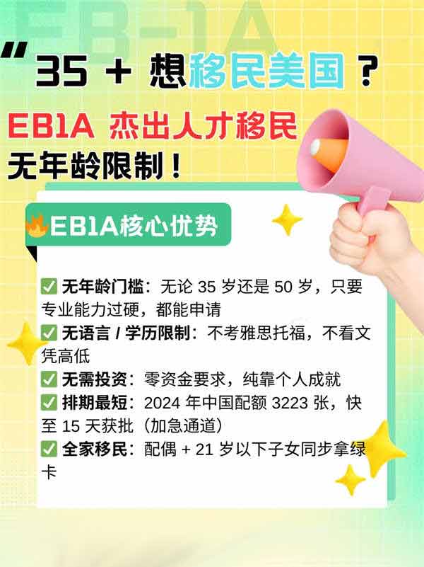 35+想移民美國EB-1A杰出人才無年齡限制
