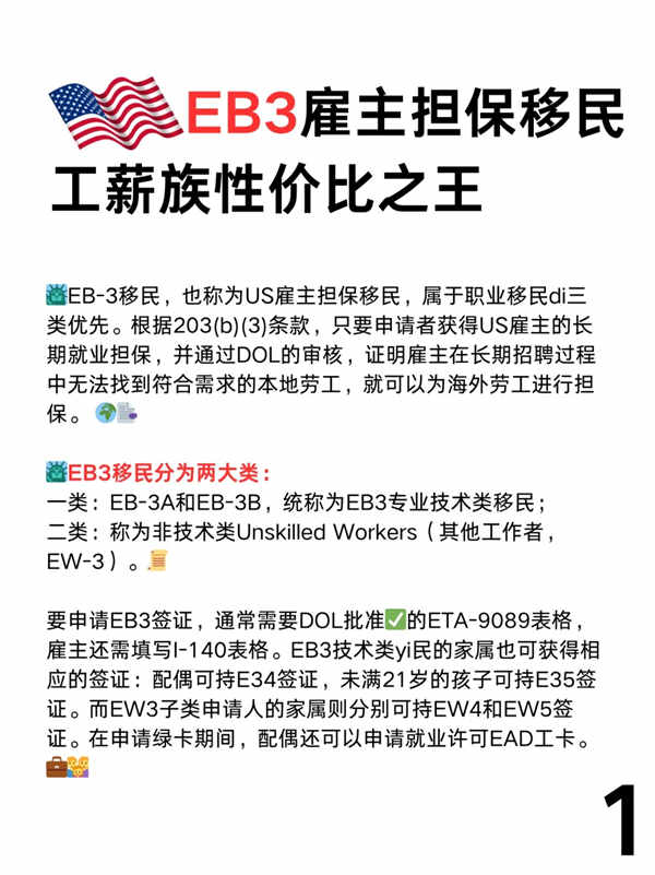 美國EB-3雇主擔(dān)保移民，工薪族性價比之王